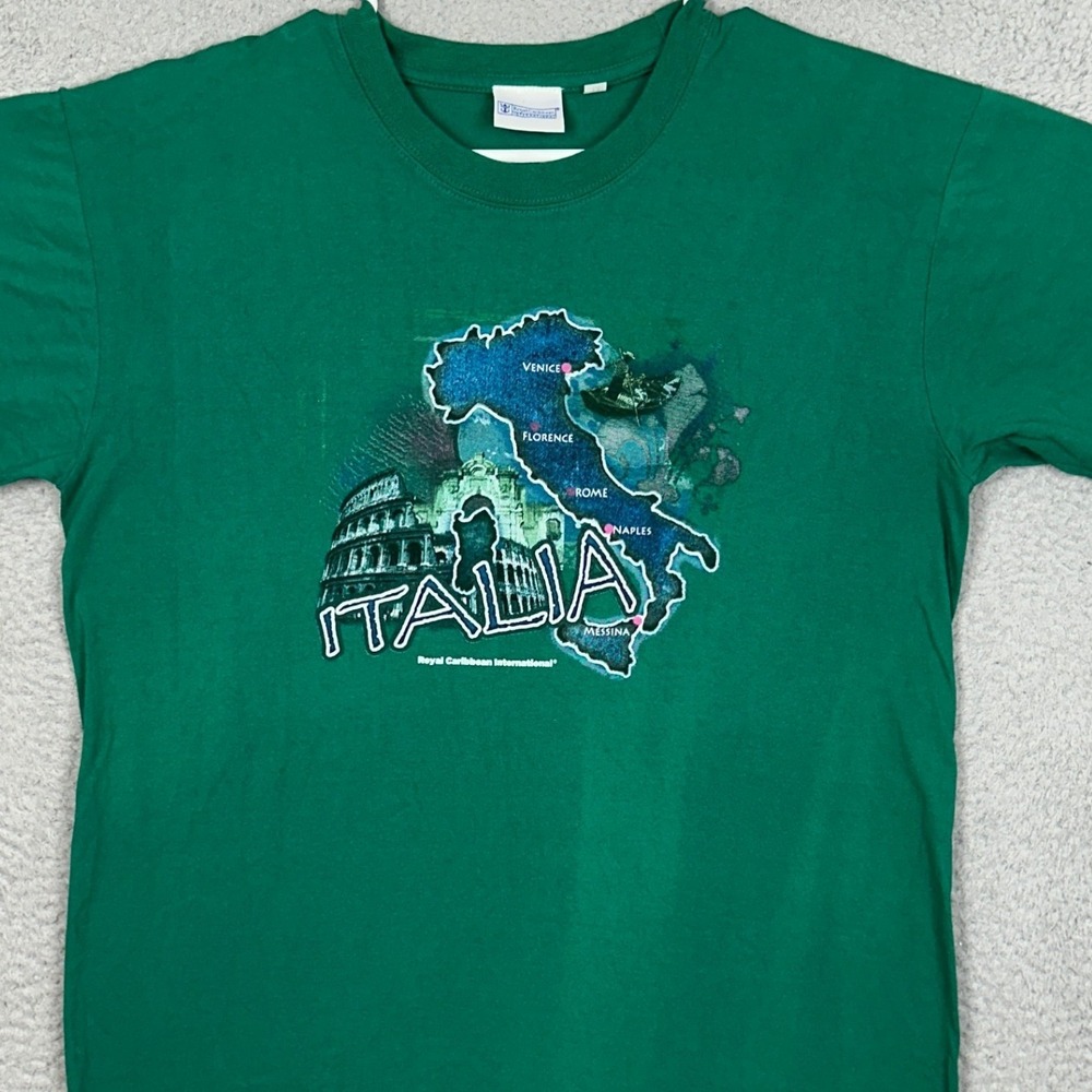 Royal Caribbean T-Shirt Mens Medium Italia Map Graphic Green Short Sleeve Tee